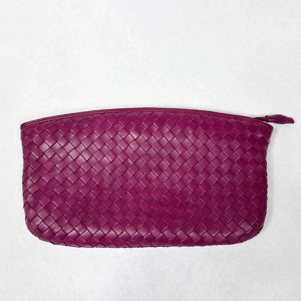 Bottega Veneta Intrecciato Weave 2009 Magenta Clutch Cosmetic Pouch Leather Zip - Picture 6 of 10